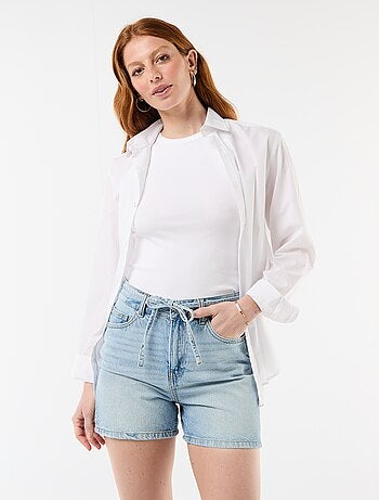 Short in denim a vita alta con cintura da annodare