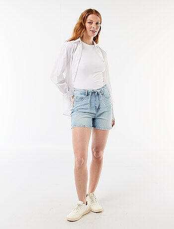Short in denim a vita alta con cintura da annodare
