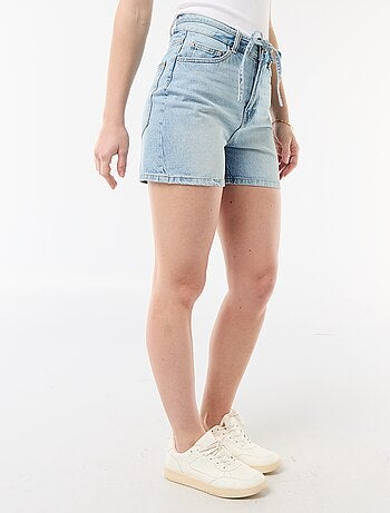 Short in denim a vita alta con cintura da annodare