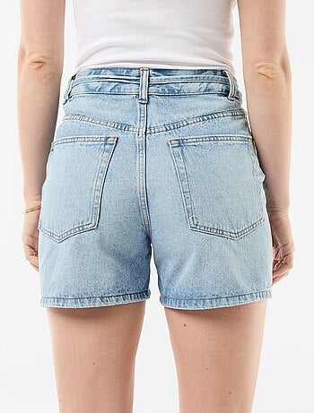 Short in denim a vita alta con cintura da annodare