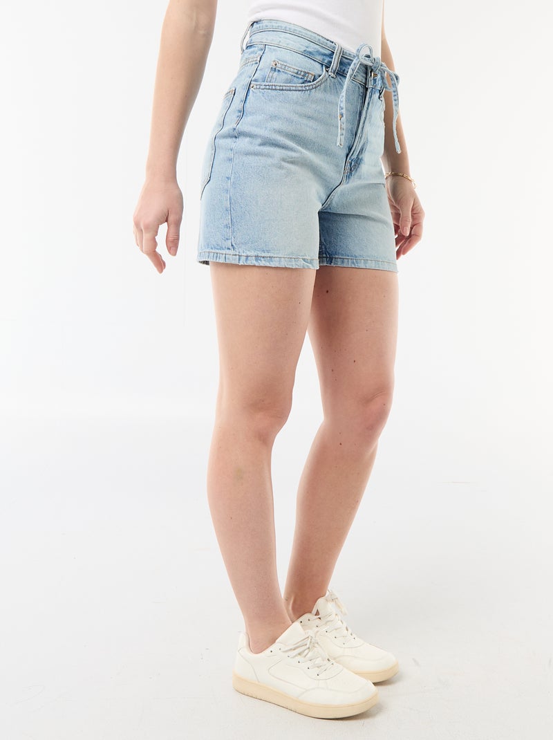 Short in denim a vita alta con cintura da annodare Blu - Kiabi