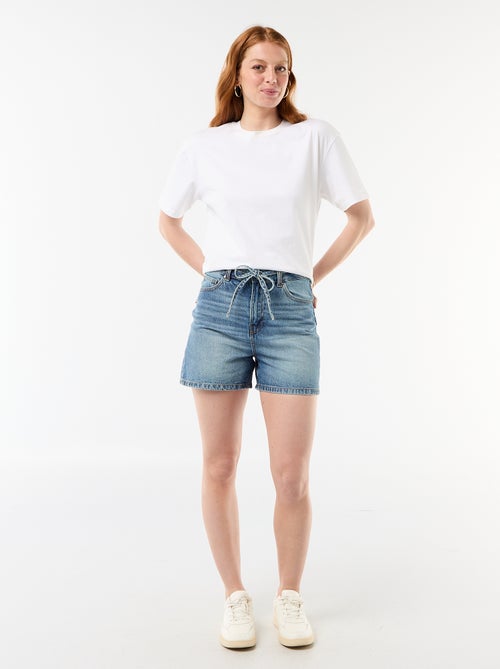 Short in denim a vita alta con cintura da annodare - Kiabi