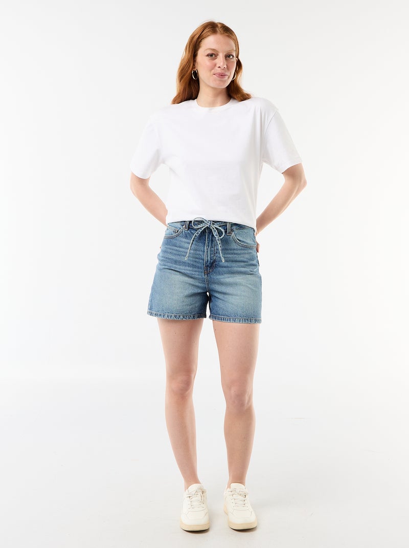 Short in denim a vita alta con cintura da annodare Blu - Kiabi
