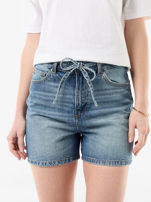 Short in denim a vita alta con cintura da annodare - Kiabi