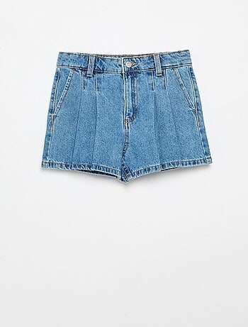 Short in denim con effetto plissettato