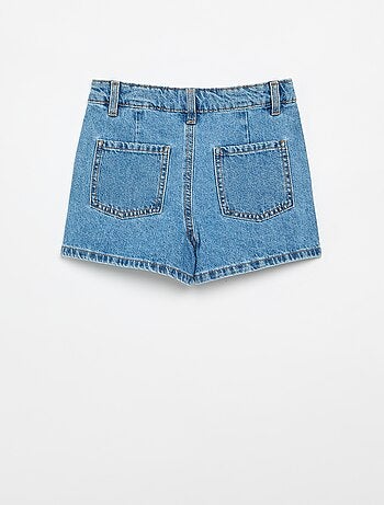 Short in denim con effetto plissettato