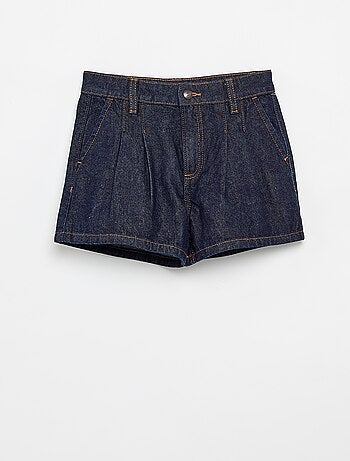 Short in denim con effetto plissettato