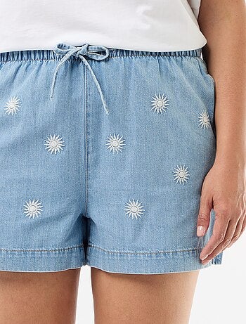 Short grezzo con ricami a sole