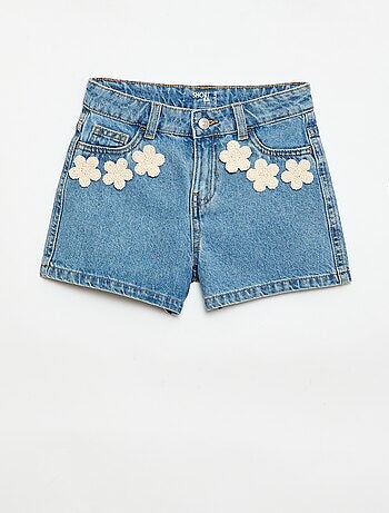 Short in denim con ricami
