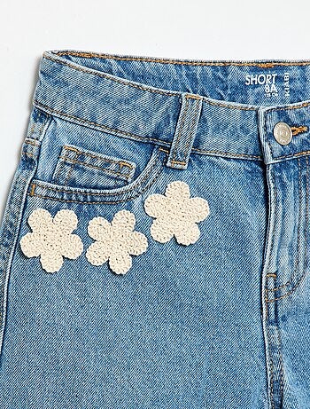 Short in denim con ricami