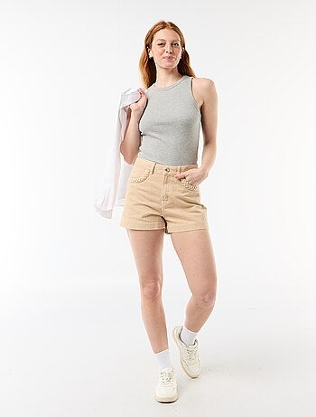 Short in denim con tasche intrecciate