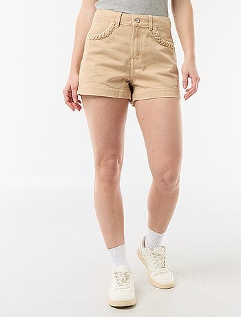 Short in denim con tasche intrecciate