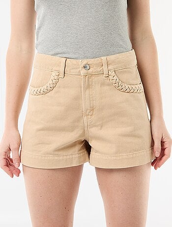 Short in denim con tasche intrecciate