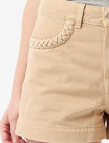 Short in denim con tasche intrecciate