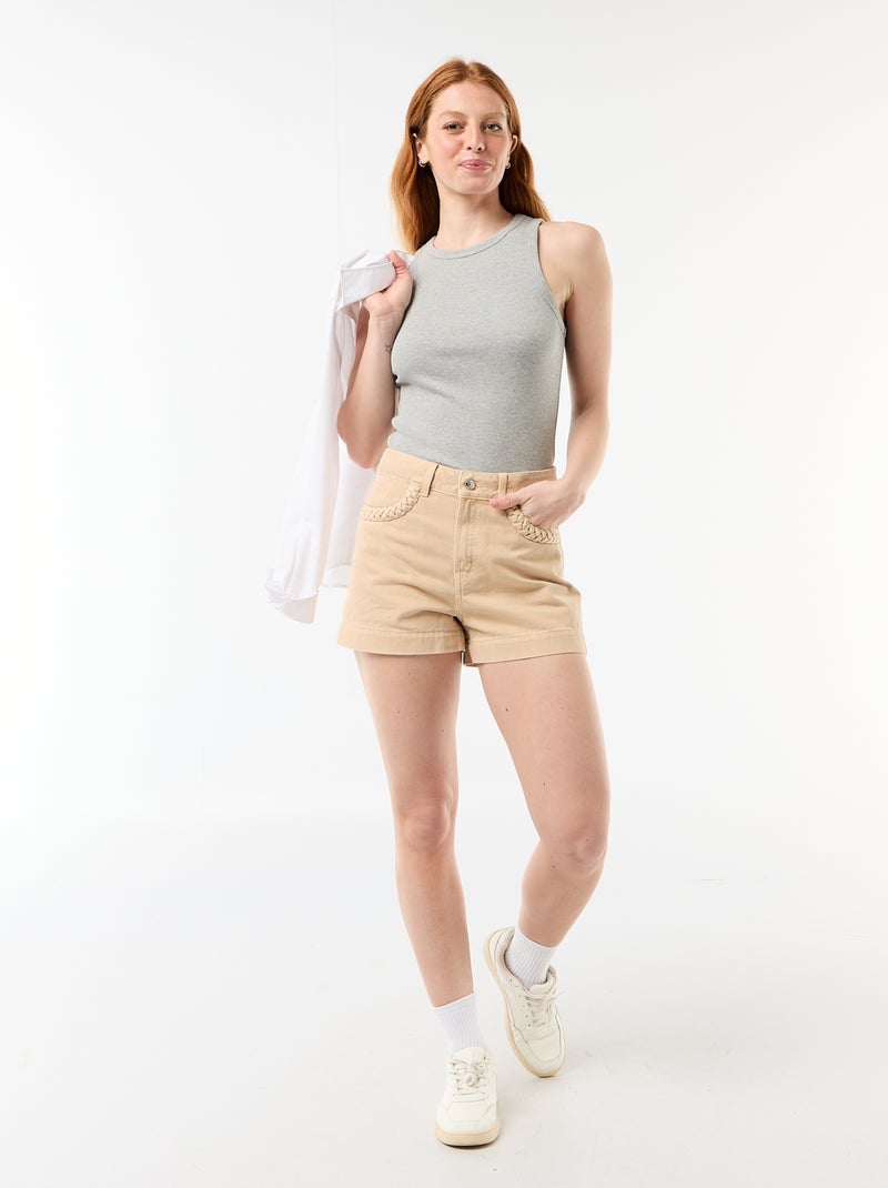 Short in denim con tasche intrecciate Beige - Kiabi