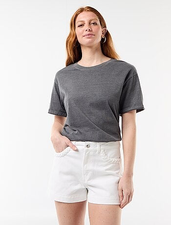 Short in denim con tasche intrecciate