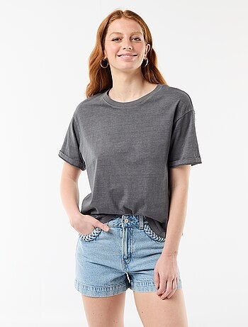 Short in denim con tasche intrecciate