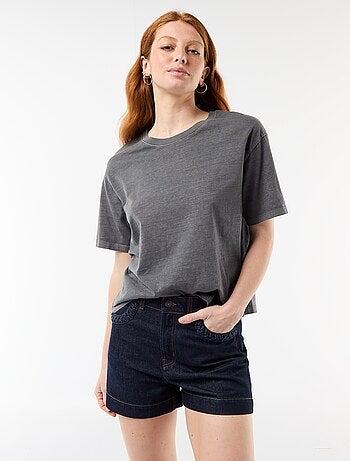 Short in denim con tasche intrecciate