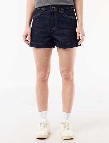 Short in denim con tasche intrecciate