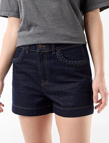 Short in denim con tasche intrecciate
