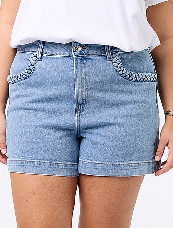 Short in denim con tasche intrecciate