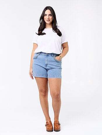 Short in denim con tasche intrecciate