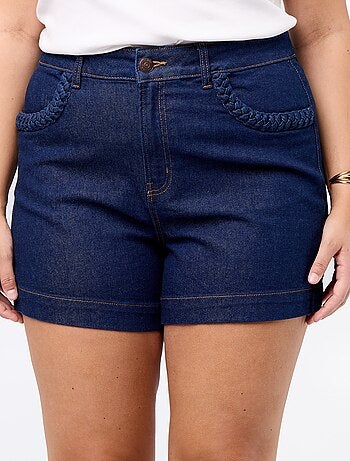 Short in denim con tasche intrecciate