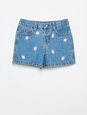 Short in denim ricamato