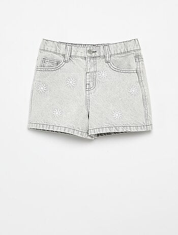 Short in denim ricamato