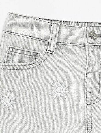 Short in denim ricamato