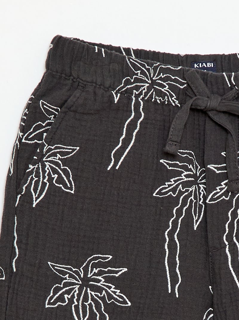 Short in garza di cotone con motivo ricamato Nero - Kiabi