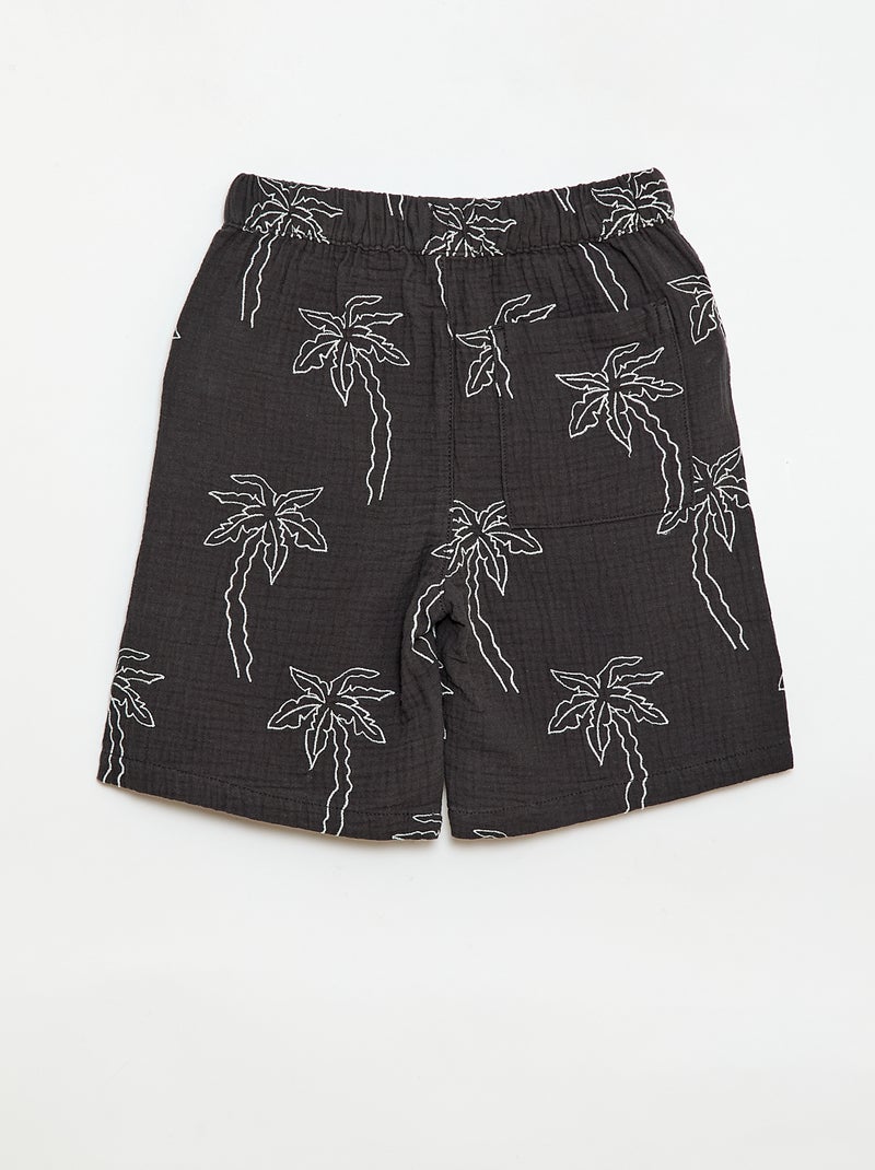 Short in garza di cotone con motivo ricamato Nero - Kiabi