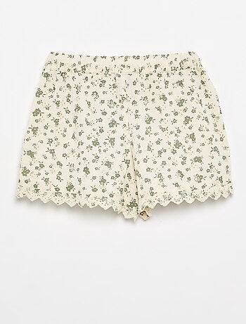 Short in garza di cotone con stampa floreale