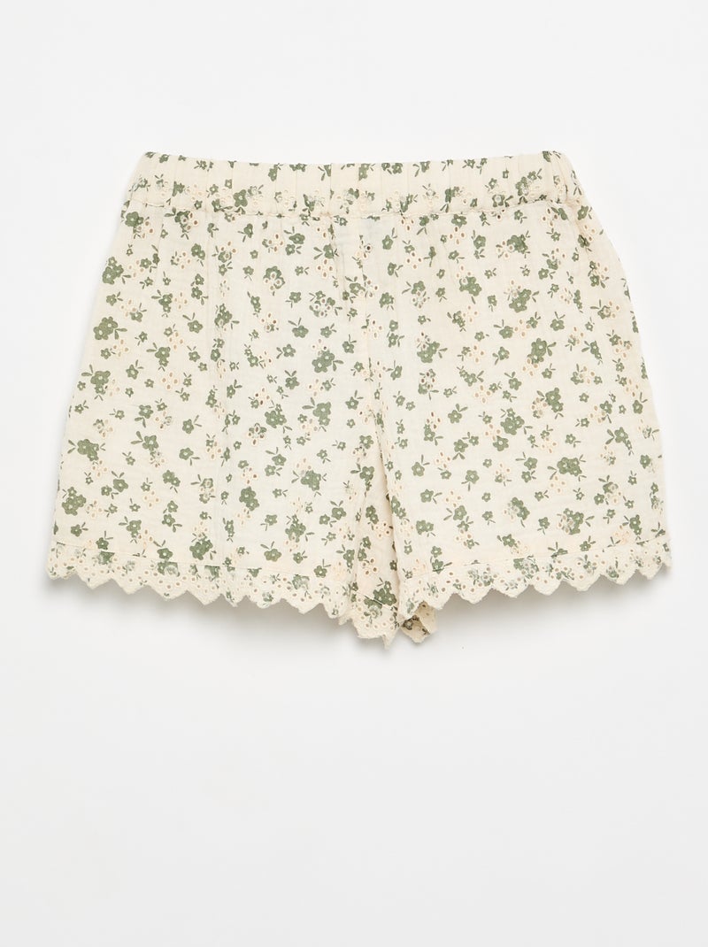 Short in garza di cotone con stampa floreale Kaki - Kiabi