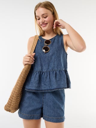 Short in jeans con elastico in vita