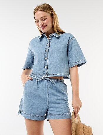 Short in jeans con elastico in vita