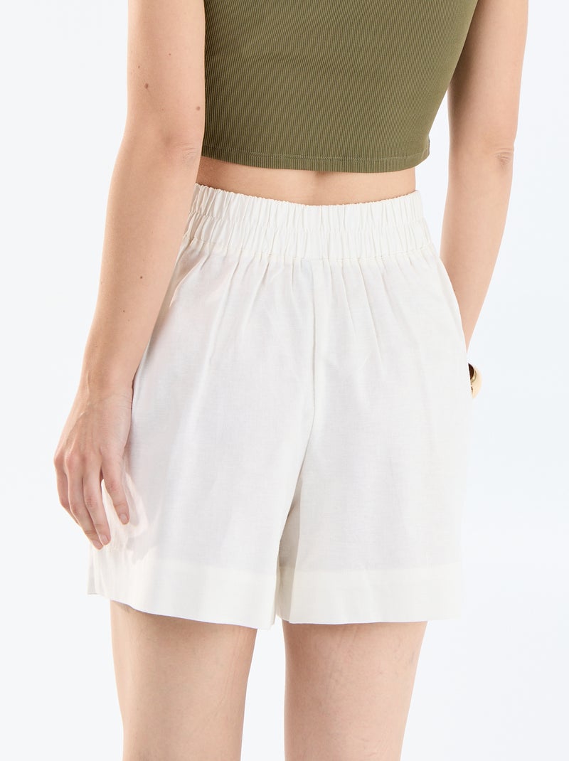 Short in misto lino tinta unita Bianco - Kiabi