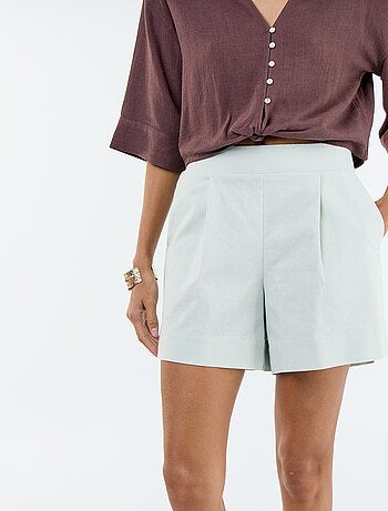 Short in misto lino tinta unita
