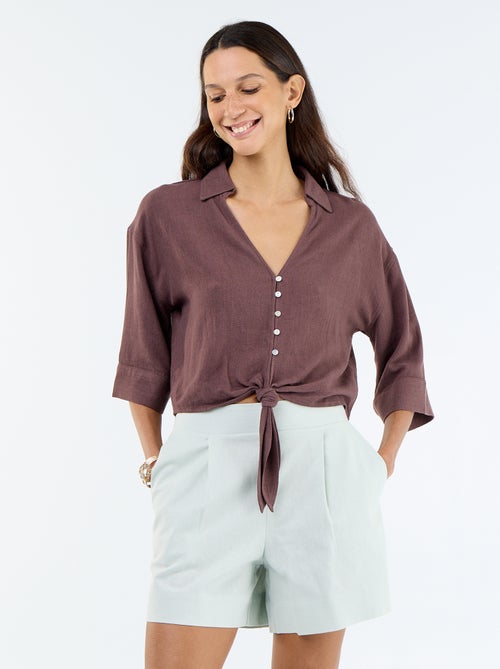 Short in misto lino tinta unita - Kiabi