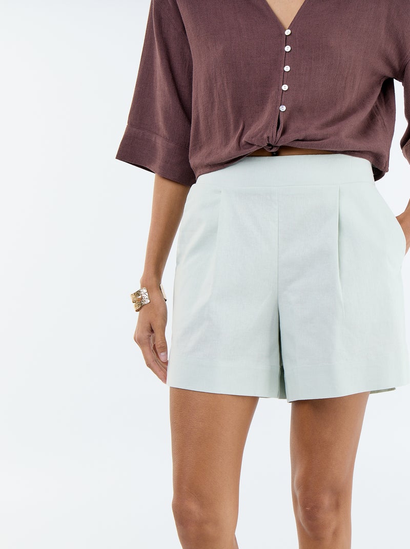 Short in misto lino tinta unita Blu - Kiabi