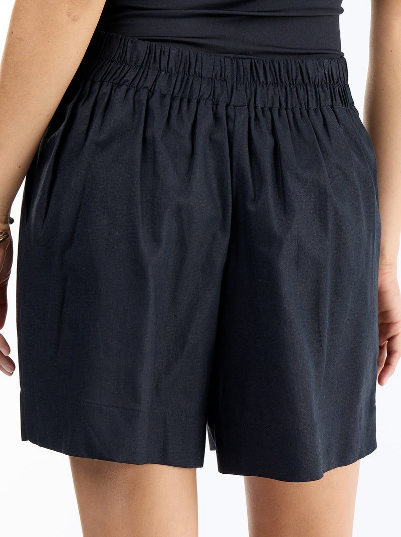 Short in misto lino tinta unita Nero - Kiabi