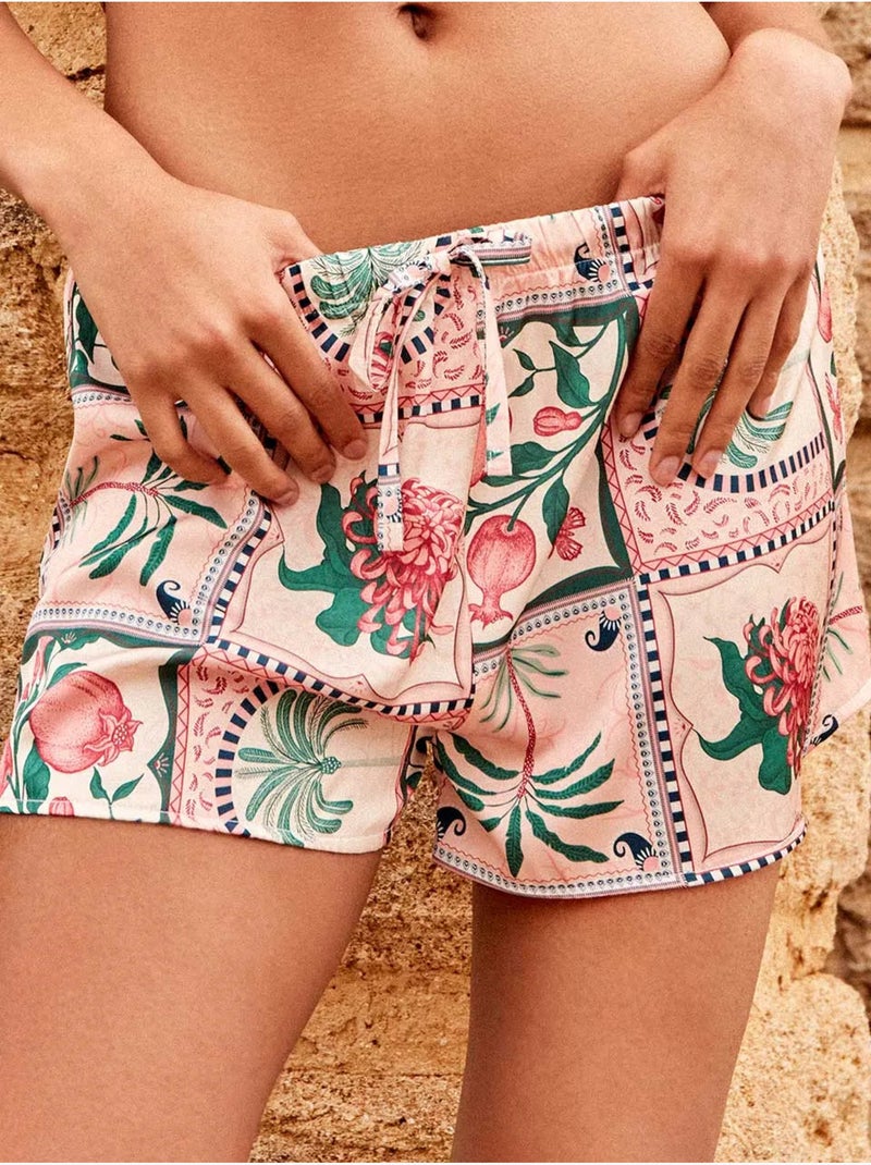 Short in satin con stampa mosaico floreale tropicale Multicolore - Kiabi