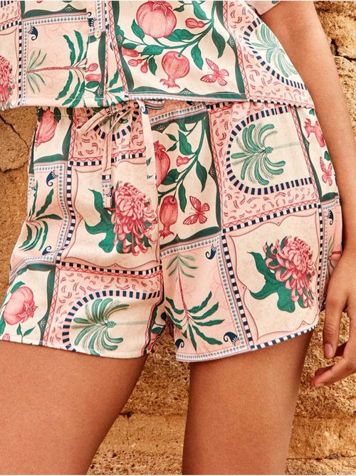 Short in satin con stampa mosaico floreale tropicale - Kiabi