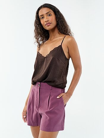 Short in twill tinta unita con 2 tasche