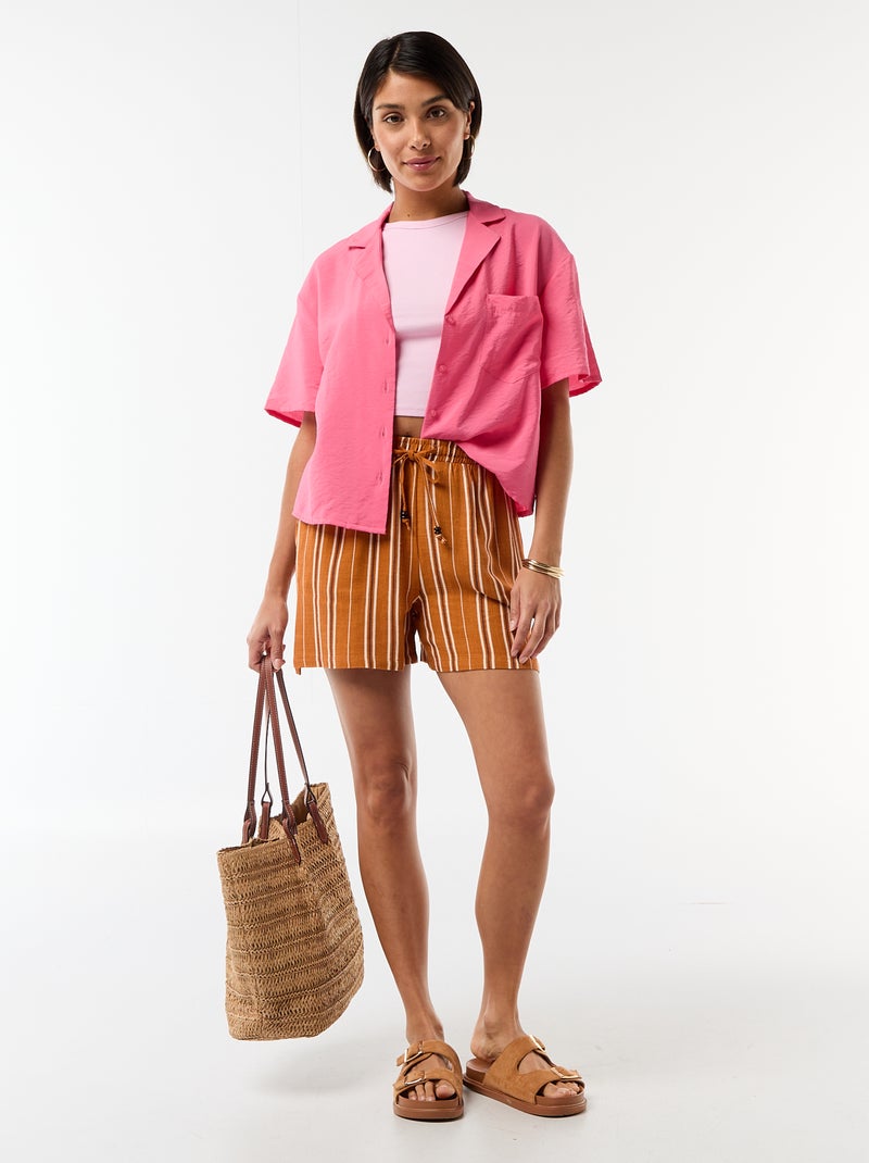 Short leggero con 2 tasche in misto lino Marrone - Kiabi