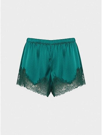 Short lenciero in colore verde bottiglia con ricami
