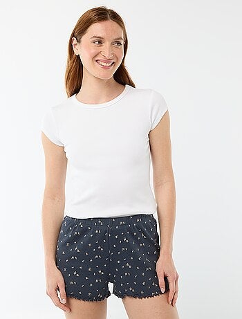 Short pigiama corto in cotone con stampa floreale all-over