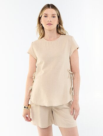 Short premaman in lino stampato