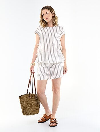 Short premaman in lino stampato