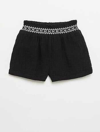 Short ricamato in garza di cotone